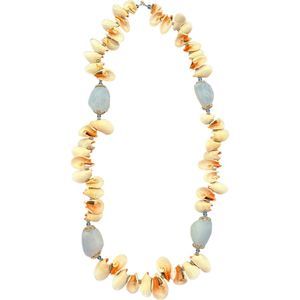 Vintage Shell w/ Blue Agate Stones Necklace ~ 13"